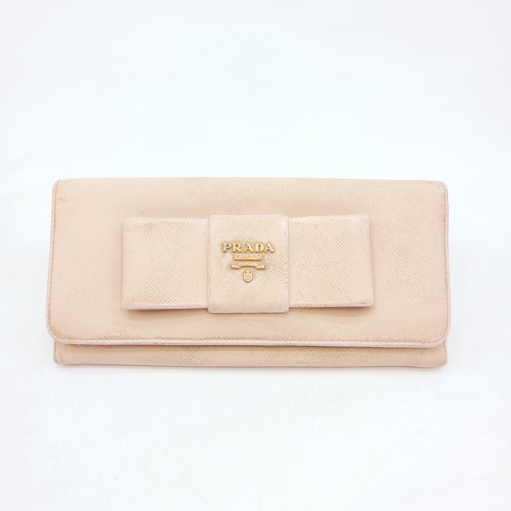 Prada Beige Leather Bifold Wallet